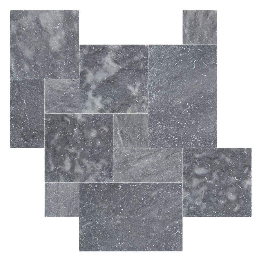 A pattern of variously sized, rectangular gray stone tiles arranged in a geometric layout.