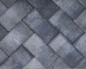 Gray concrete pavers arranged in a herringbone pattern.