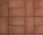 Close-up of a wall made from rectangular red bricks arranged in a staggered pattern. The surface appears smooth with visible mortar lines between the bricks.